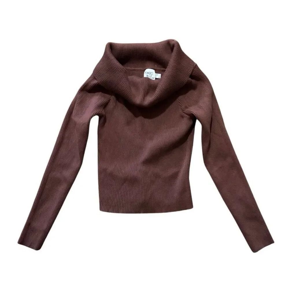 Princess Polly brown ribbed off the shoulder long sleeve size 4